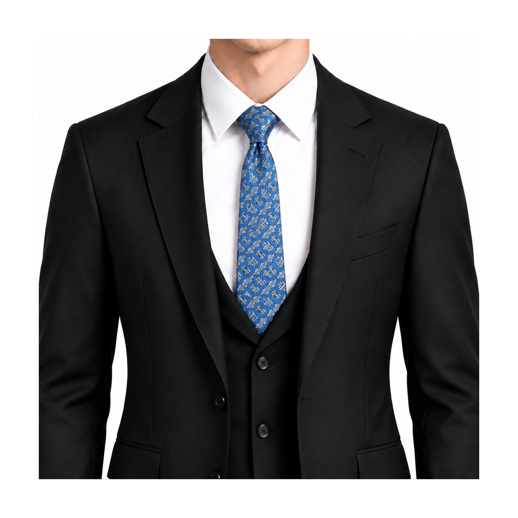 Burberry Style Men's Monogram Pattern Silk Tie - Model Main Image