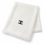 Chanel Style Lightweight Embroidered Logo Scarf in Ivory