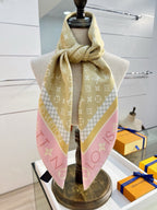 Louis Vuitton Style Monogram Silhouette Double-Sided Silk Scarf - Pastel - Detail Image 7