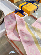 Louis Vuitton Style Monogram Silhouette Double-Sided Silk Scarf - Pastel - Detail Image 8