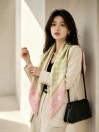 Louis Vuitton Style Monogram Silhouette Double-Sided Silk Scarf - Pastel - Model Worn Main Image