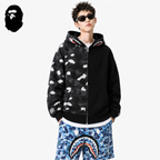 BAPE Fluorescent Split Camo Shark Zip Hoodie styled on a male model
