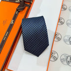 Hermès Style Men's Micro Pattern Silk Tie - Detail Image 5