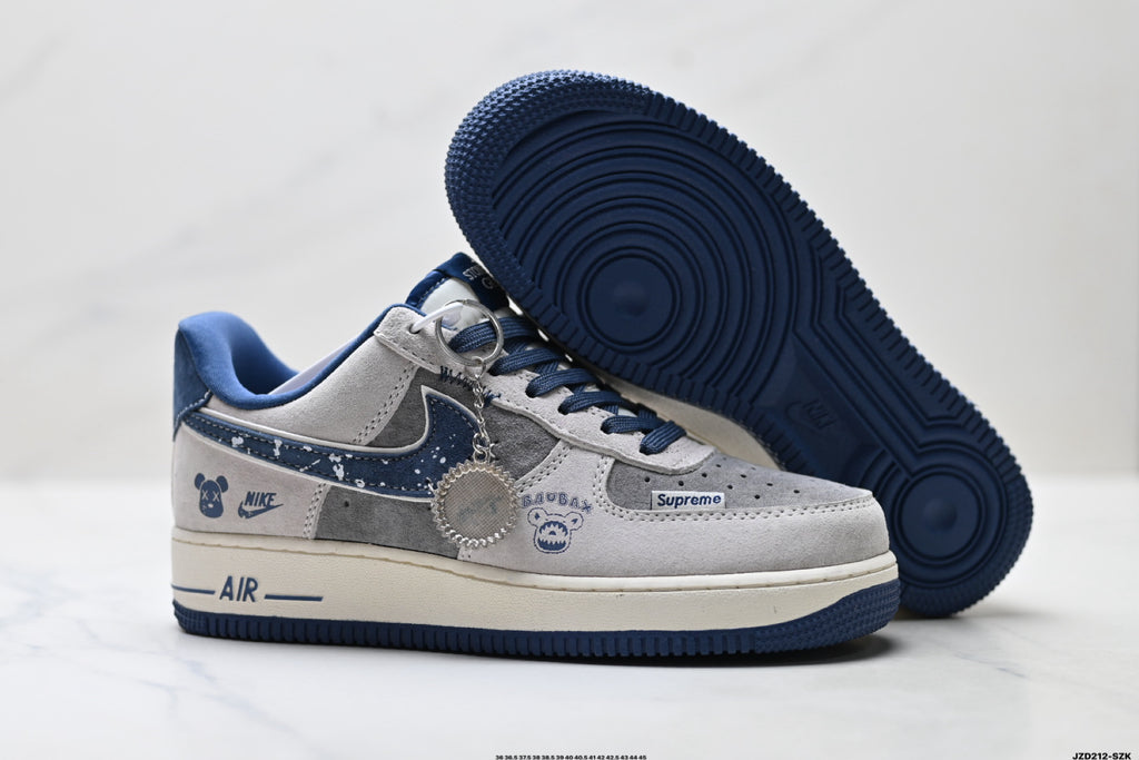 Nike Air Force 1 '07 LV8 Graphic Low-Top Sneakers – Grey/Navy
