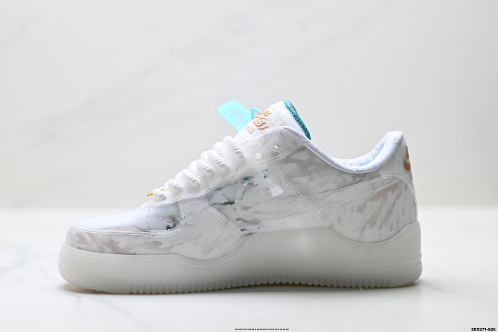 Nike Air Force 1 '07 LV8 Marble Low-Top Sneakers – White/Aqua