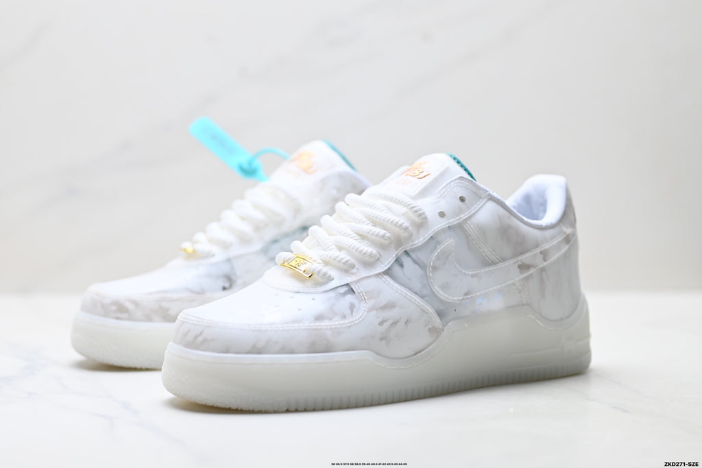 Nike Air Force 1 '07 LV8 Marble Low-Top Sneakers – White/Aqua