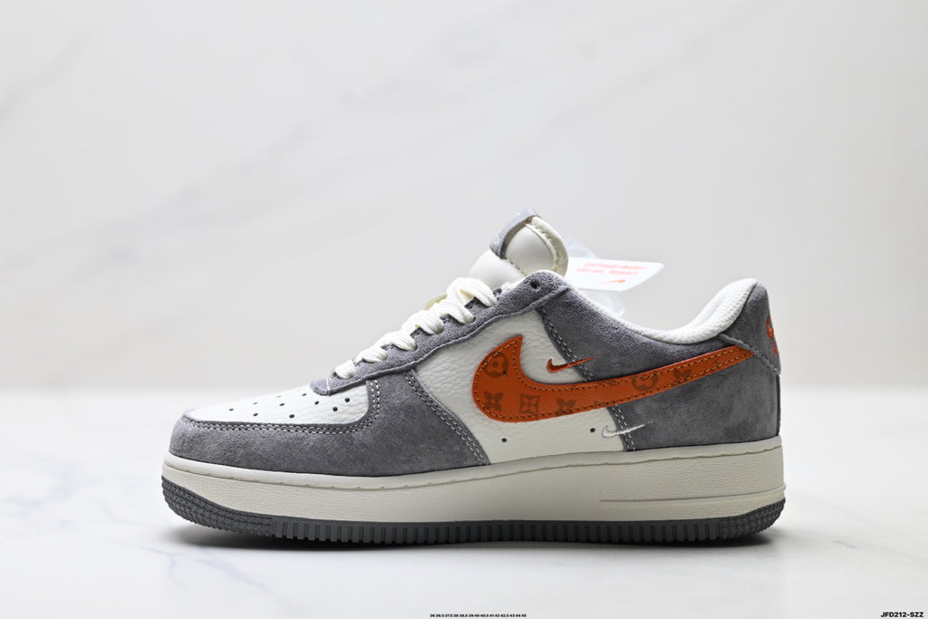 Nike Air Force 1 '07 LV8 Monogram Graphic Low-Top Sneakers – Grey/Orange