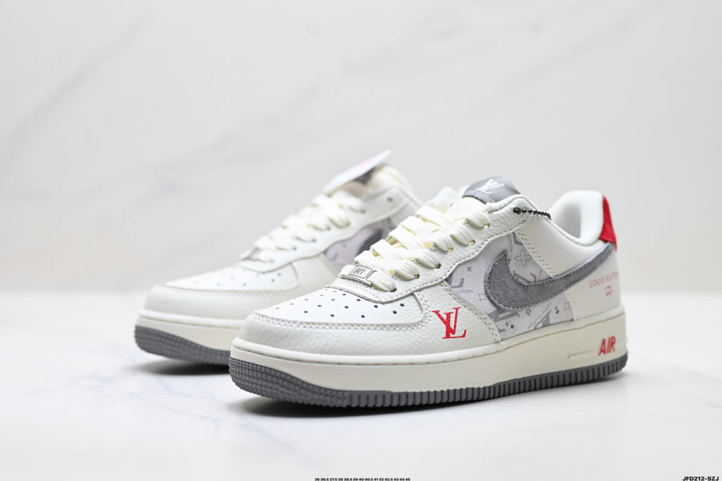 Nike Air Force 1 '07 LV8 Monogram Graphic Low-Top Sneakers – White/Grey/Red