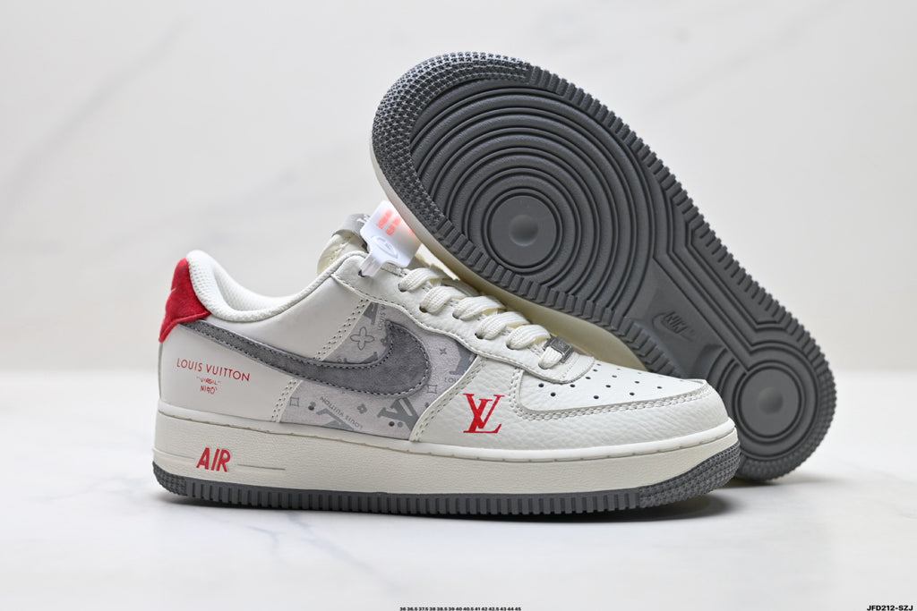 Nike Air Force 1 '07 LV8 Monogram Graphic Low-Top Sneakers – White/Grey/Red