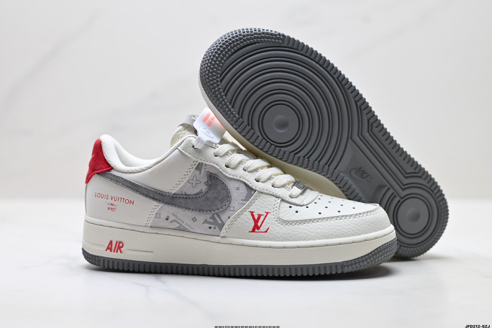 Nike Air Force 1 '07 LV8 Monogram Graphic Low-Top Sneakers – White/Grey/Red