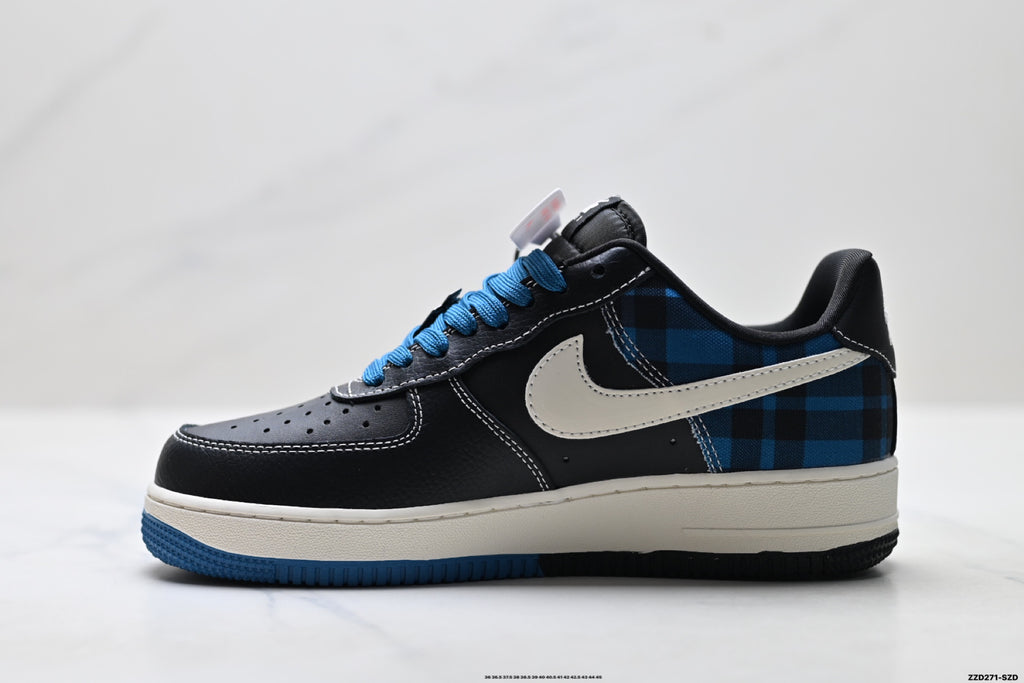 Nike Air Force 1 '07 LV8 Plaid Graphic Low-Top Sneakers – Black/Blue