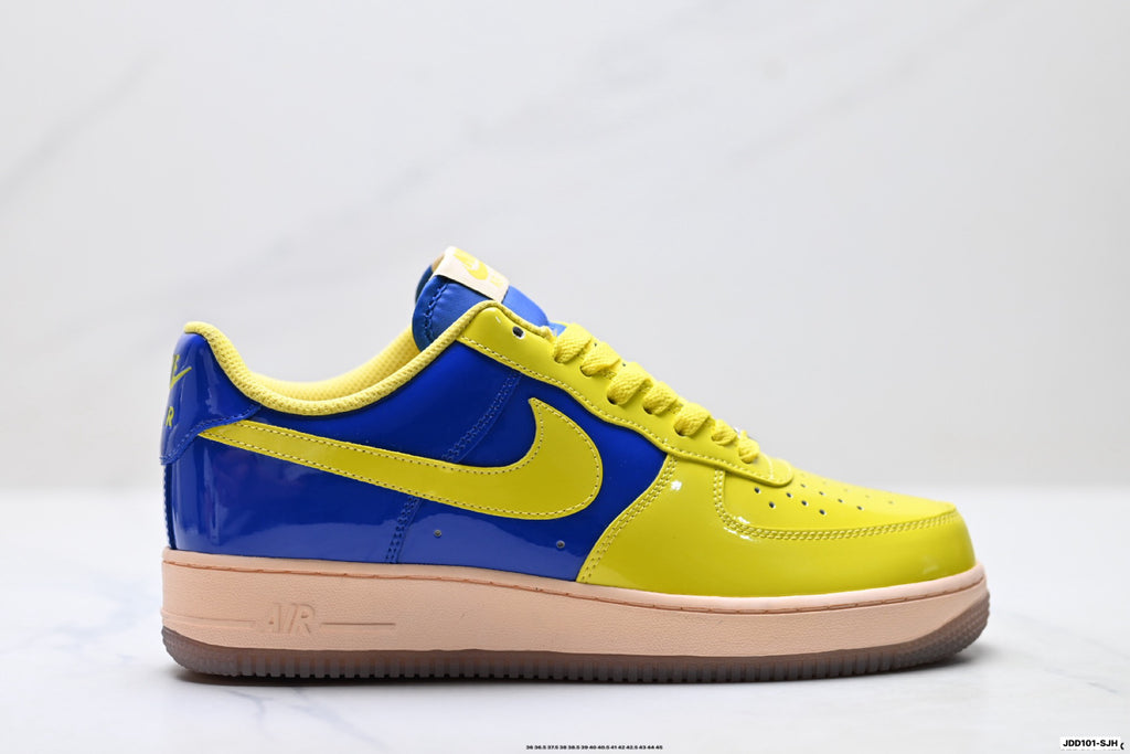 Nike Air Force 1 '07 LV8 Patent Low-Top Sneakers – Royal Blue/Yellow