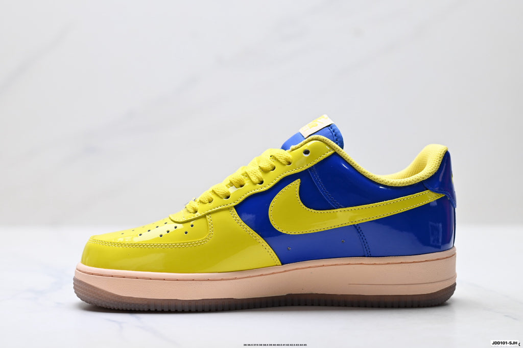 Nike Air Force 1 '07 LV8 Patent Low-Top Sneakers – Royal Blue/Yellow