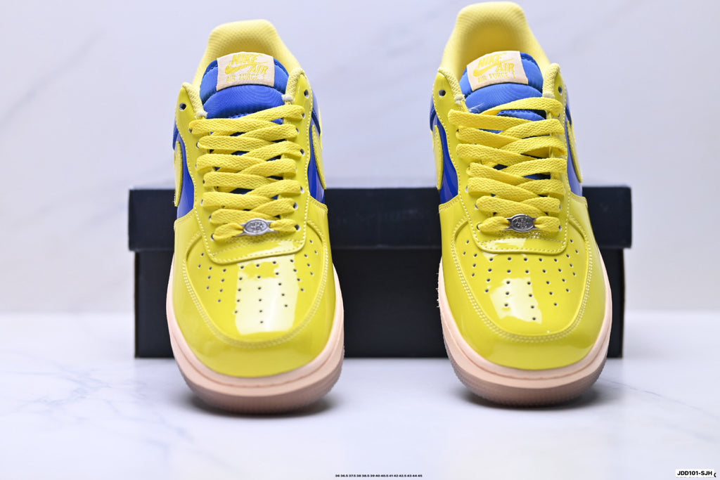 Nike Air Force 1 '07 LV8 Patent Low-Top Sneakers – Royal Blue/Yellow