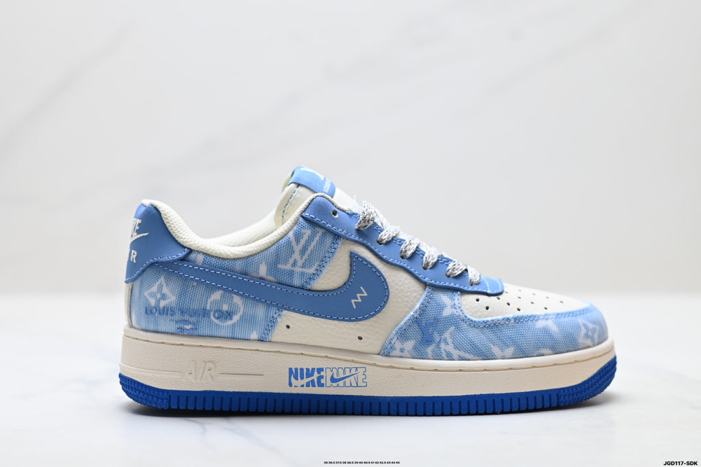 Nike Air Force 1 '07 LV8 Denim Monogram Low-Top Sneakers – Blue/White