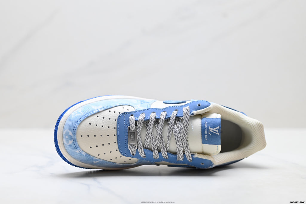 Nike Air Force 1 '07 LV8 Denim Monogram Low-Top Sneakers – Blue/White