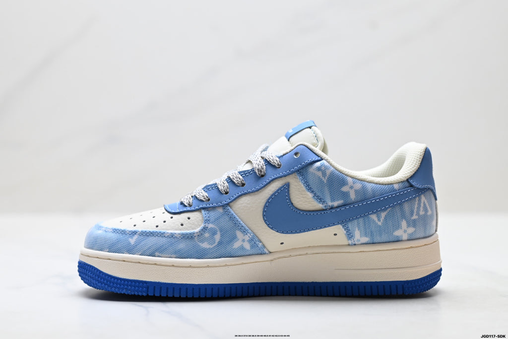 Nike Air Force 1 '07 LV8 Denim Monogram Low-Top Sneakers – Blue/White
