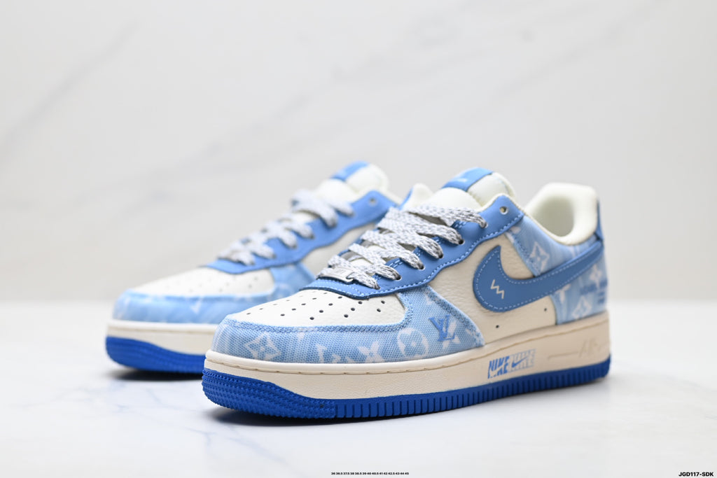 Nike Air Force 1 '07 LV8 Denim Monogram Low-Top Sneakers – Blue/White