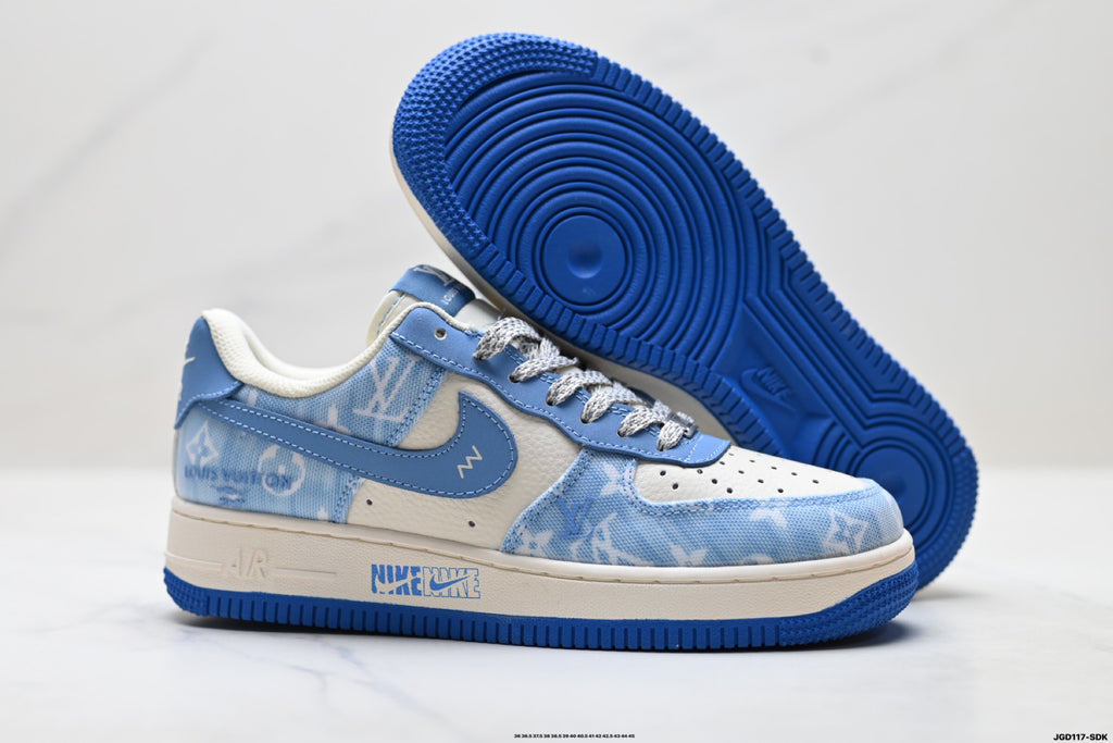 Nike Air Force 1 '07 LV8 Denim Monogram Low-Top Sneakers – Blue/White