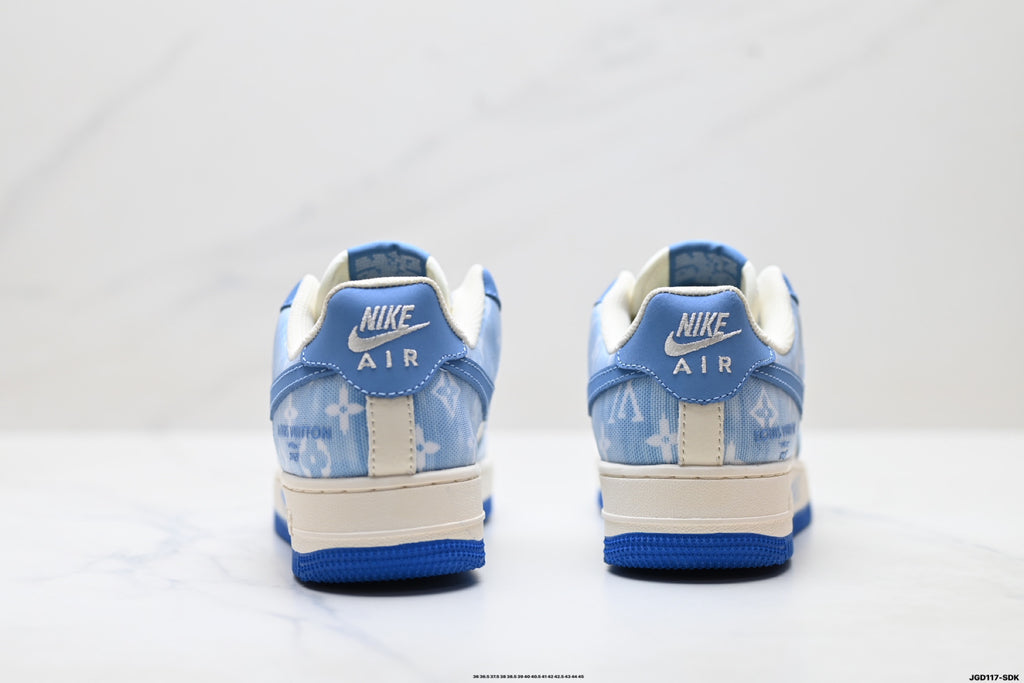 Nike Air Force 1 '07 LV8 Denim Monogram Low-Top Sneakers – Blue/White