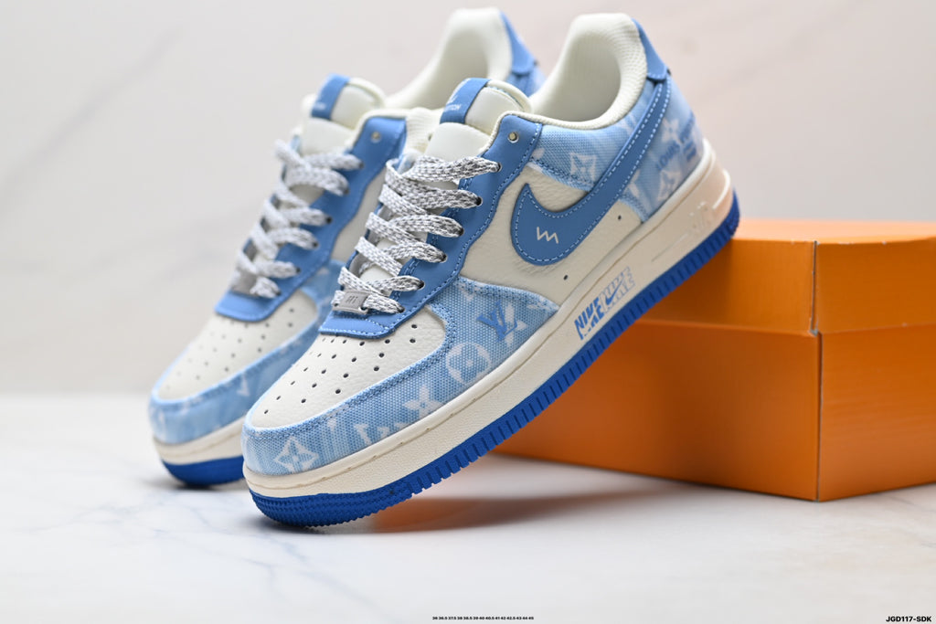 Nike Air Force 1 '07 LV8 Denim Monogram Low-Top Sneakers – Blue/White
