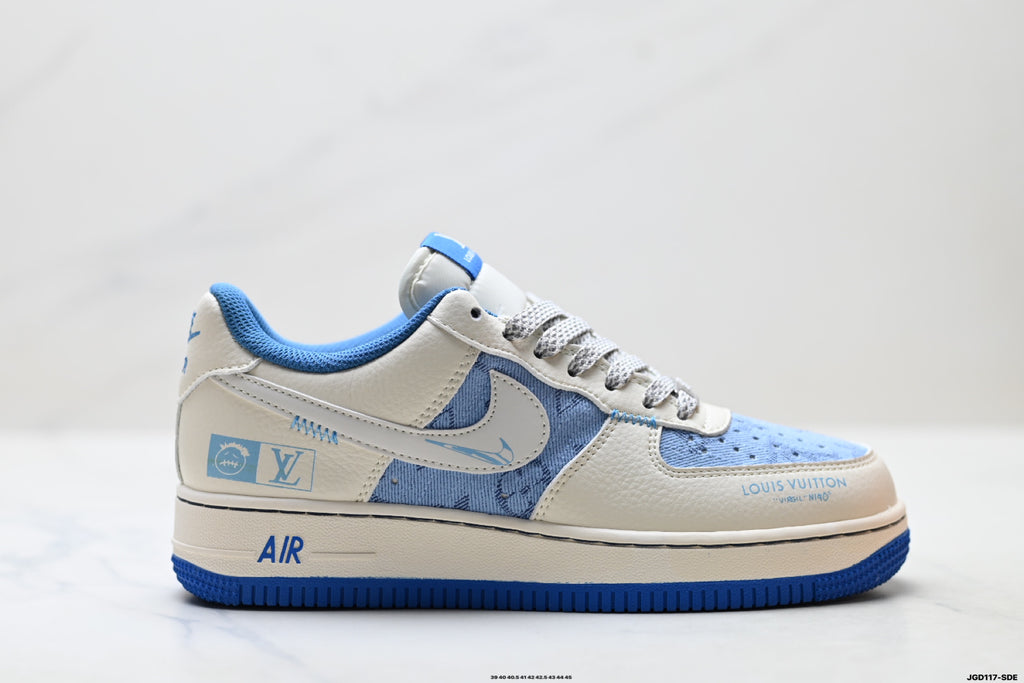 Nike Air Force 1 '07 LV8 Denim Graphic Low-Top Sneakers – Cream/Blue
