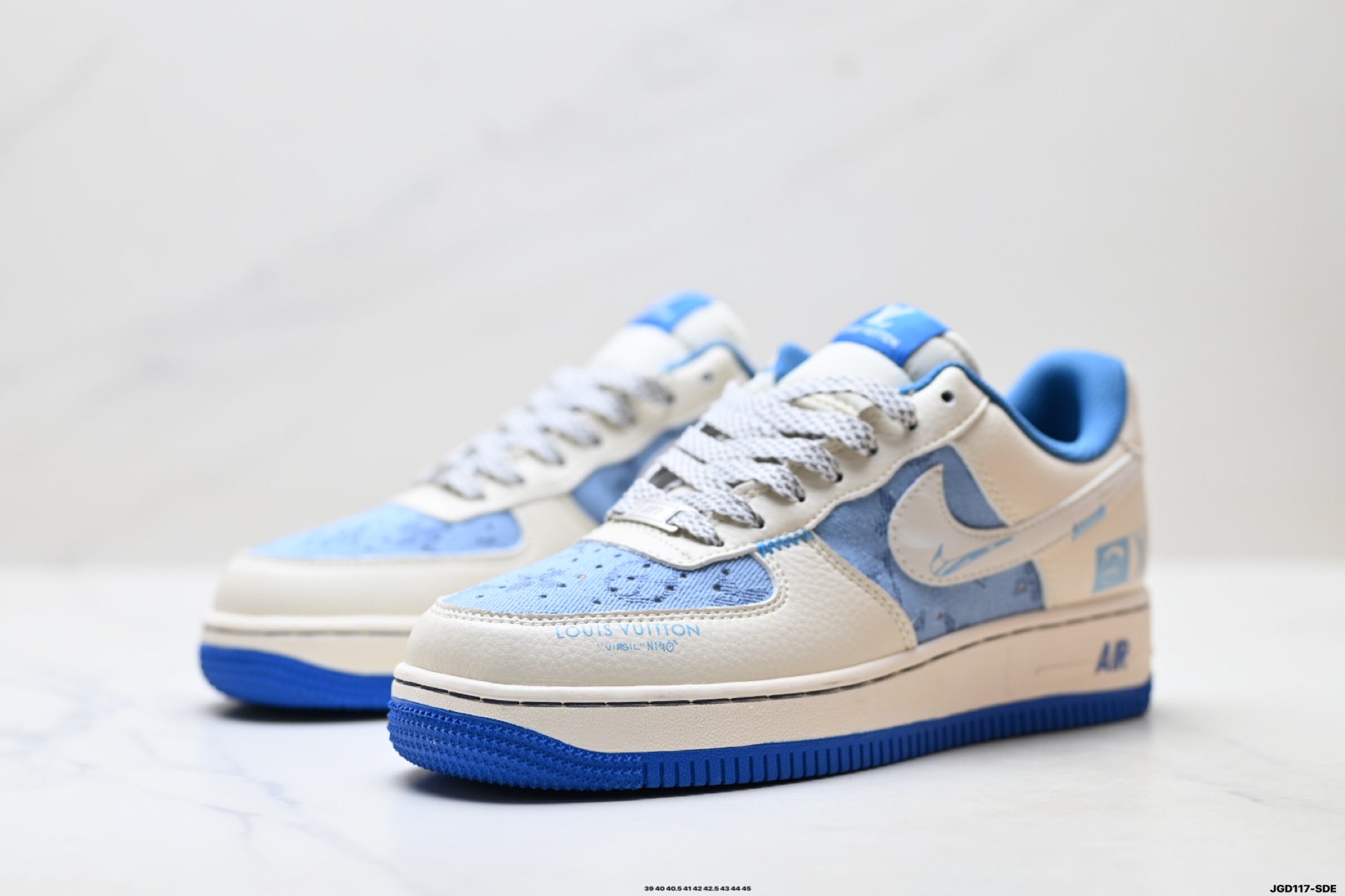 Nike Air Force 1 '07 LV8 Denim Graphic Low-Top Sneakers – Cream/Blue