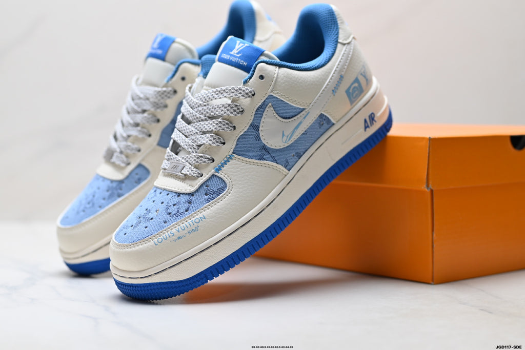 Nike Air Force 1 '07 LV8 Denim Graphic Low-Top Sneakers – Cream/Blue