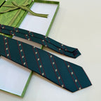 Gucci Style Men's Bee Stripe Jacquard Silk Tie - Detail Image 5