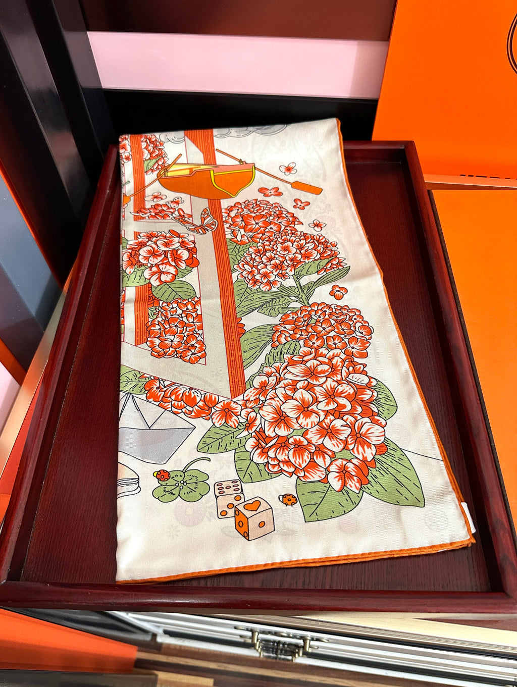 Hermes Style Poetic Journey Silk Scarf - Orange - Detail Image 2
