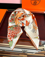 Hermes Style Poetic Journey Silk Scarf - Orange - Detail Image 3
