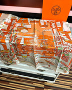 Hermes Style Poetic Journey Silk Scarf - Orange - Detail Image 5