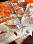 Hermes Style Poetic Journey Silk Scarf - Orange - Detail Image 6