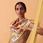Hermes Style Poetic Journey Silk Scarf - Orange - Model Worn Main Image