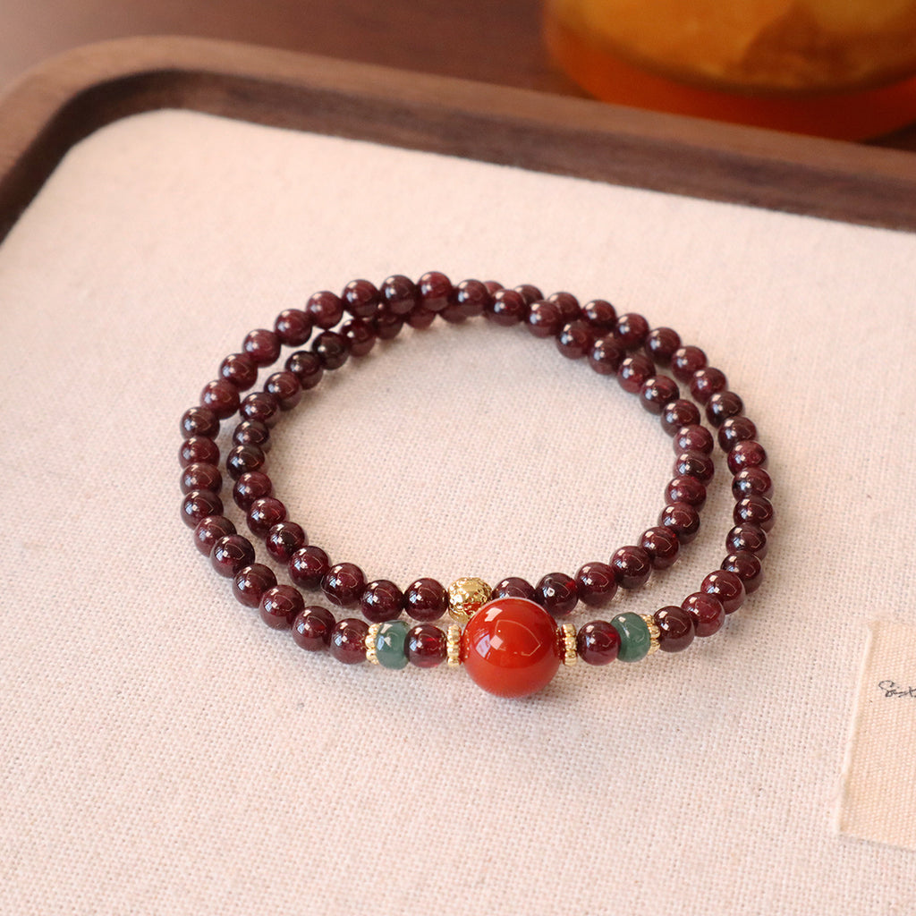 Natural Garnet Multi-Gemstone Bracelet | Double Strand | Mixed Stones