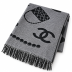 Chanel Style Jewelry Motif Fringe Scarf in Gray