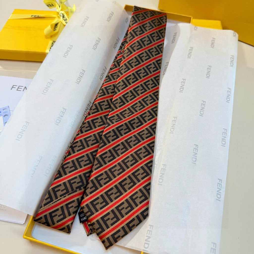 Fendi Style Men's FF Diagonal Jacquard Silk Tie - Detail Image 2