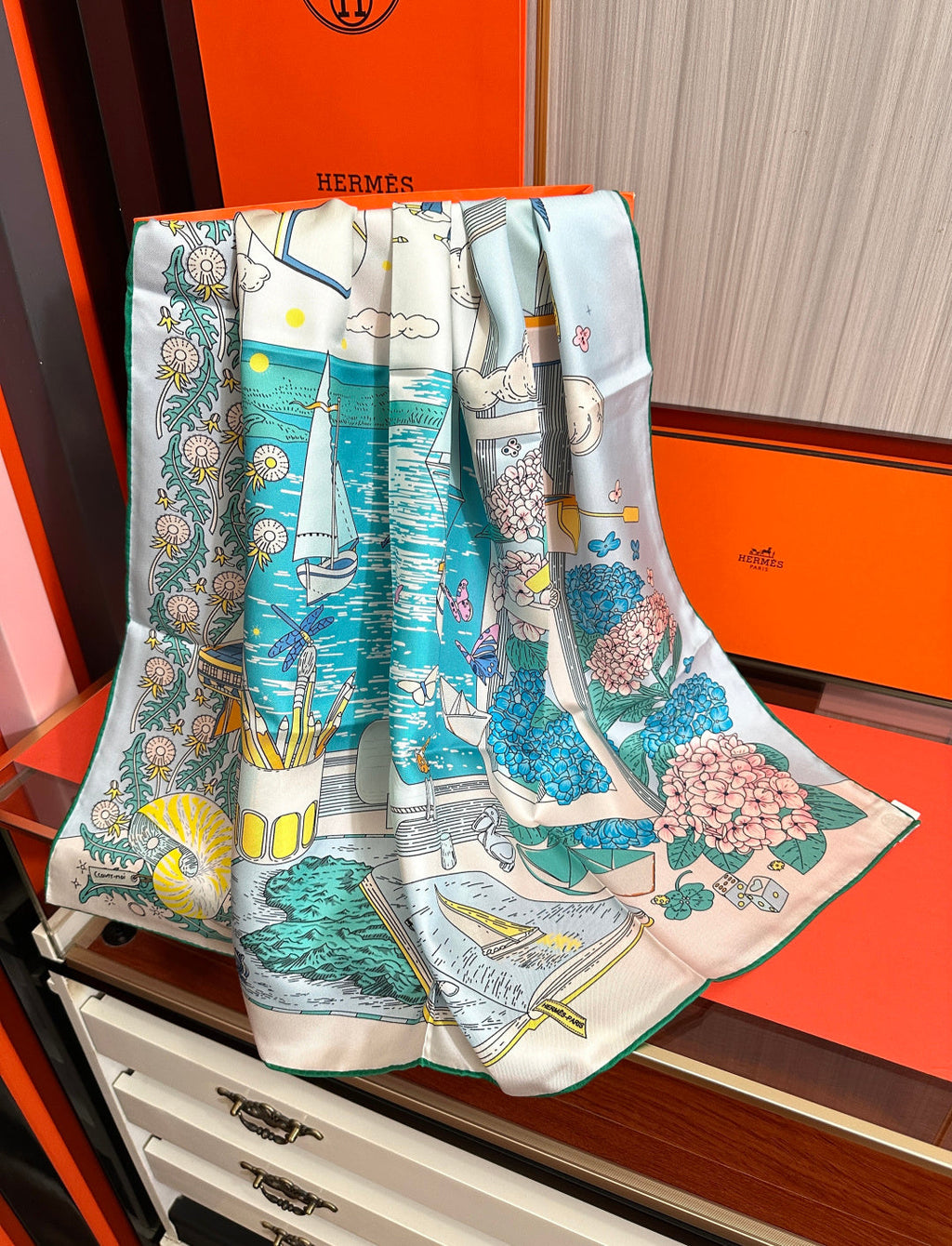 Hermes Style Poetic Journey Silk Scarf - Blue - Detail Image 4