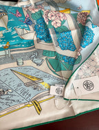Hermes Style Poetic Journey Silk Scarf - Blue - Detail Image 6