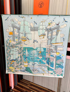 Hermes Style Poetic Journey Silk Scarf - Blue - Detail Image 8