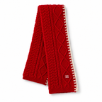 Miu Miu Style Cable-Knit Contrast Stitch Scarf in Red