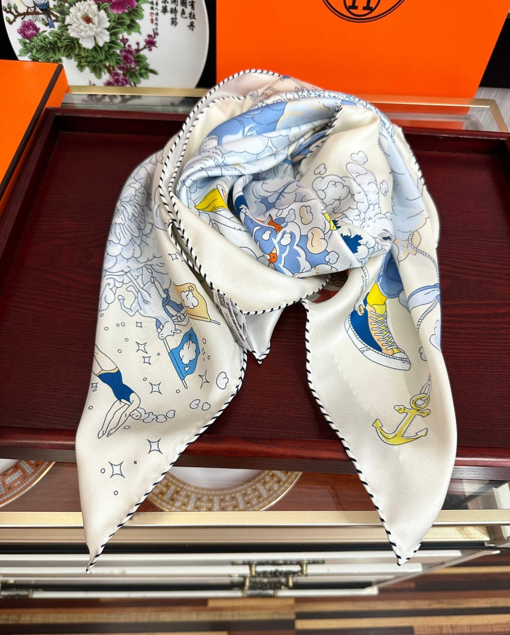 Hermes Style My Cloudscape Silk Scarf - Light Blue - Detail Image 3