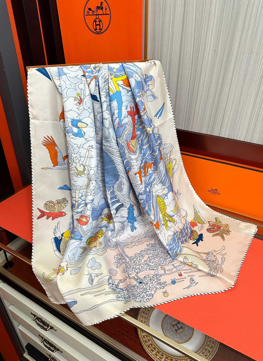 Hermes Style My Cloudscape Silk Scarf - Light Blue - Detail Image 5
