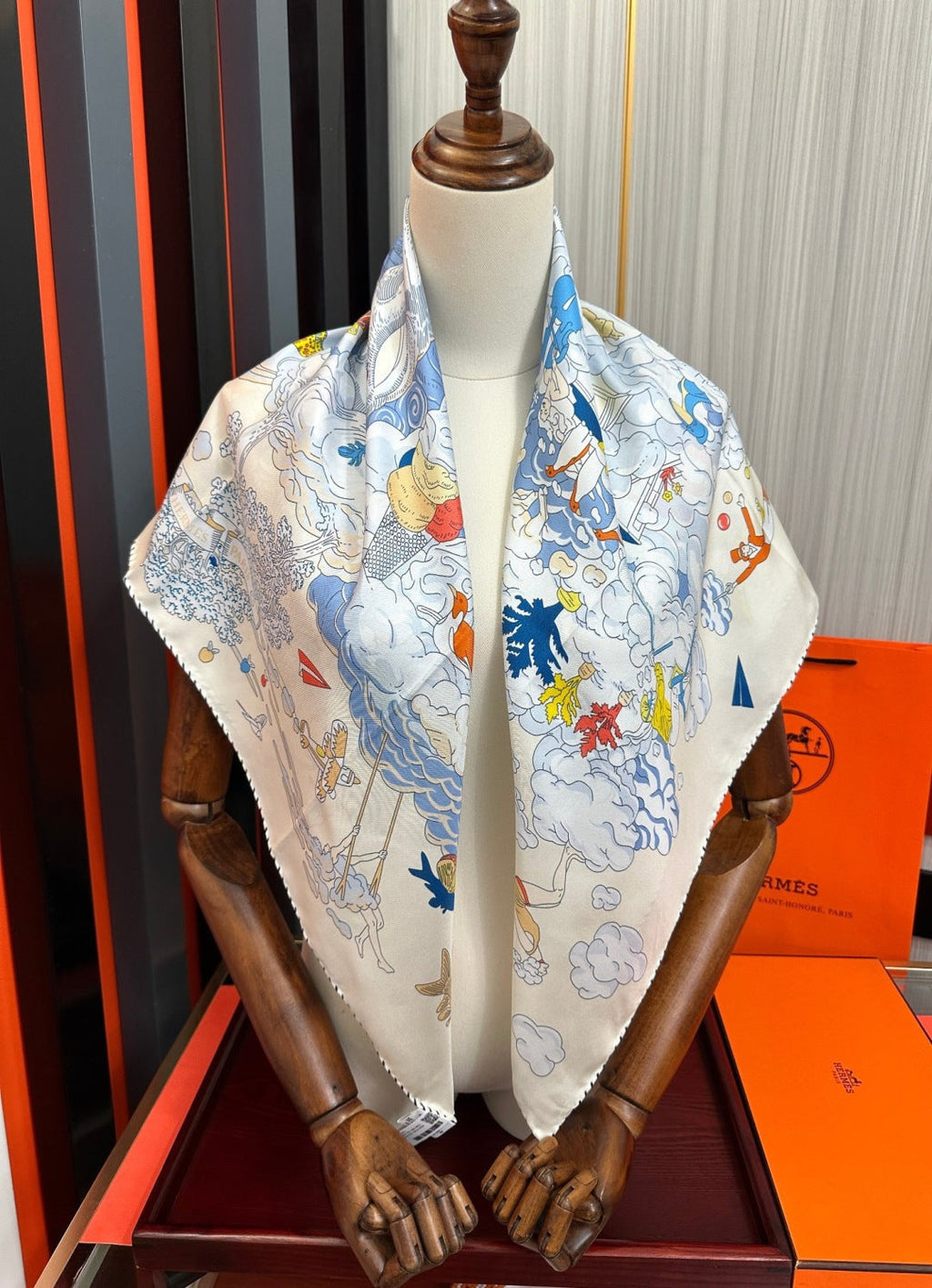 Hermes Style My Cloudscape Silk Scarf - Light Blue - Detail Image 8
