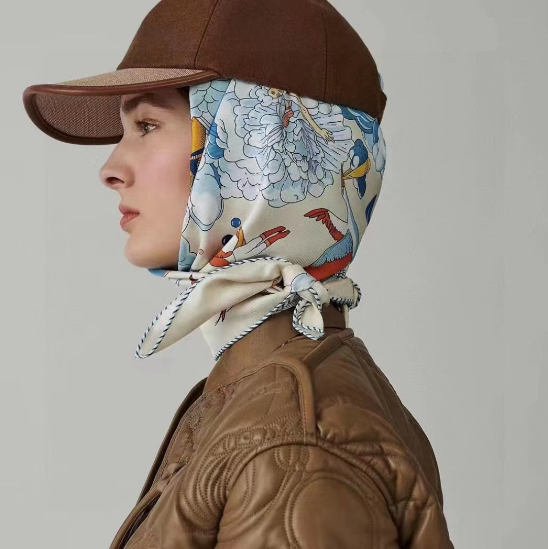 Hermes Style My Cloudscape Silk Scarf - Light Blue - Model Worn Main Image