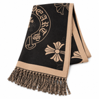 Chrome Hearts Style Cross Emblem Fringe Scarf in Ivory