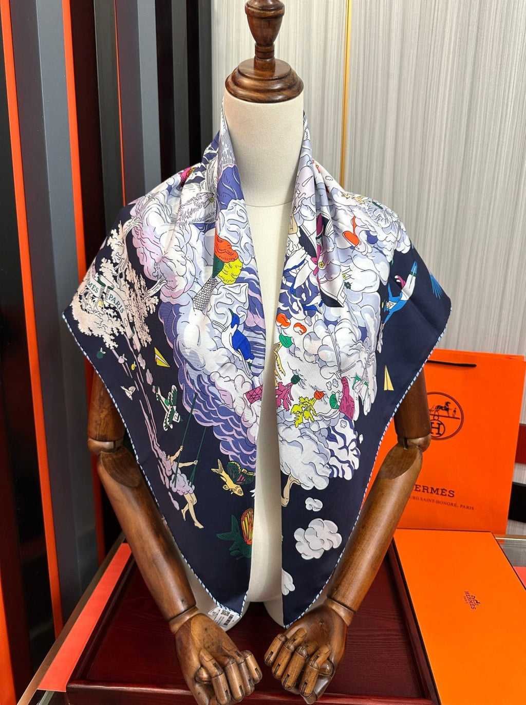 Hermes Style My Cloudscape Silk Scarf - Navy - Detail Image 8