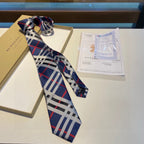 Burberry Style Men's Classic Check Silk Tie - Detail Image 6