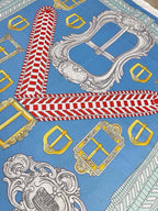 Hermes Style Boucles et Sangles Equestrian Silk Scarf - Blue - Detail Image 2