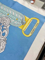 Hermes Style Boucles et Sangles Equestrian Silk Scarf - Blue - Detail Image 4
